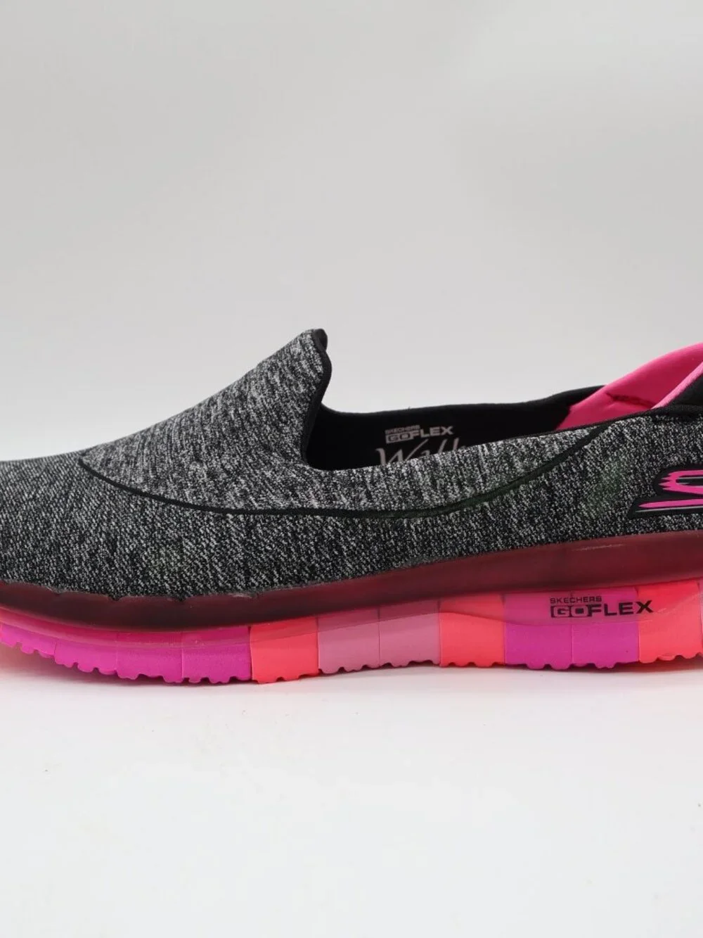 Skechers Go Flex Walk Womens 9.5 Black Pink Jersey Slip On Walking Shoes